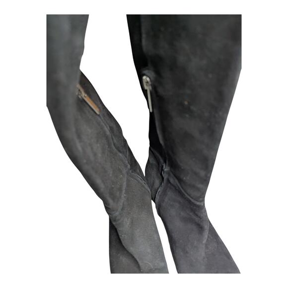 Aquatalia Karly Black Suede Knee High Pointed Toe Block Heel Minimal Boots 9.5 - Picture 4 of 8